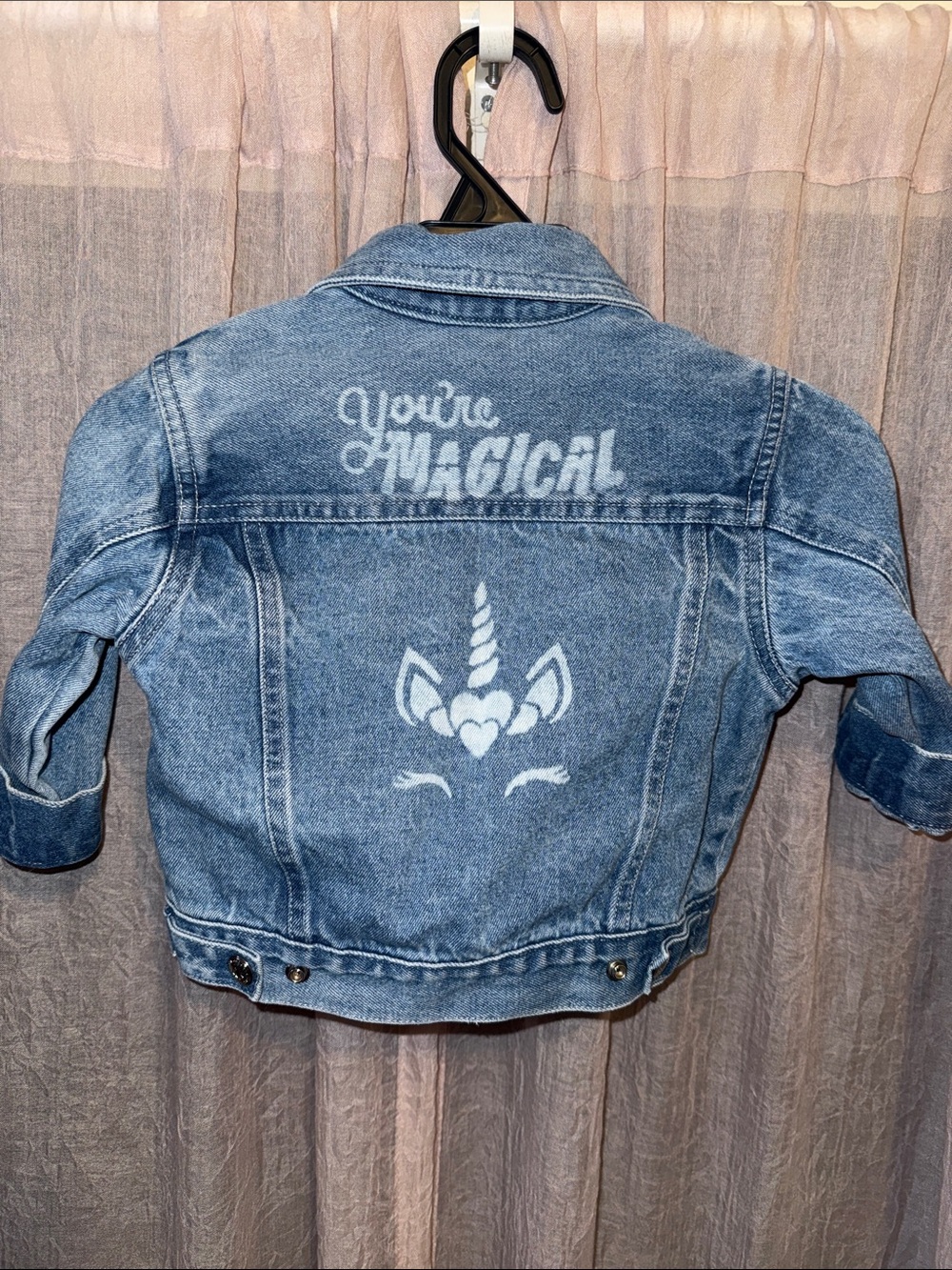 Arizona Jean Company Blue Denim Jacket with White Unicorn Graphic